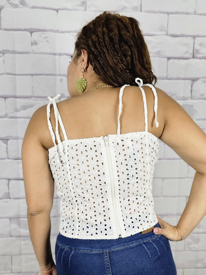 EYELET EMBROIDERY TOP